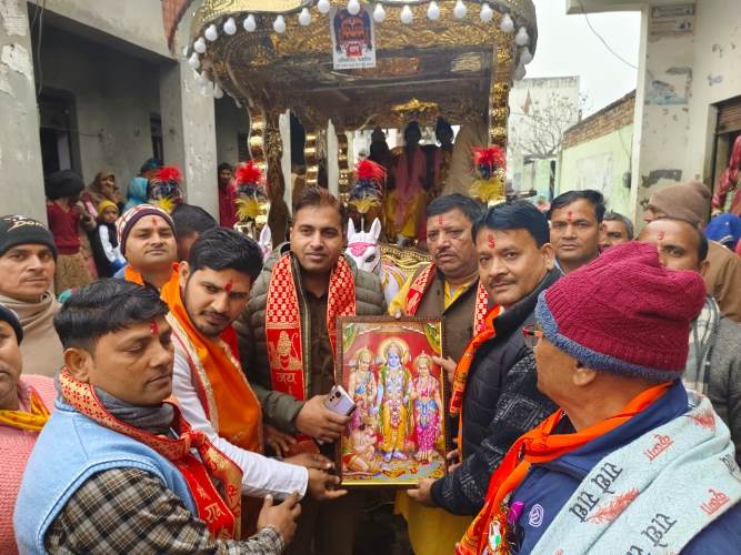 *Procession held in Daulatpur Kalan on Pran Pratistha Mahotsav*