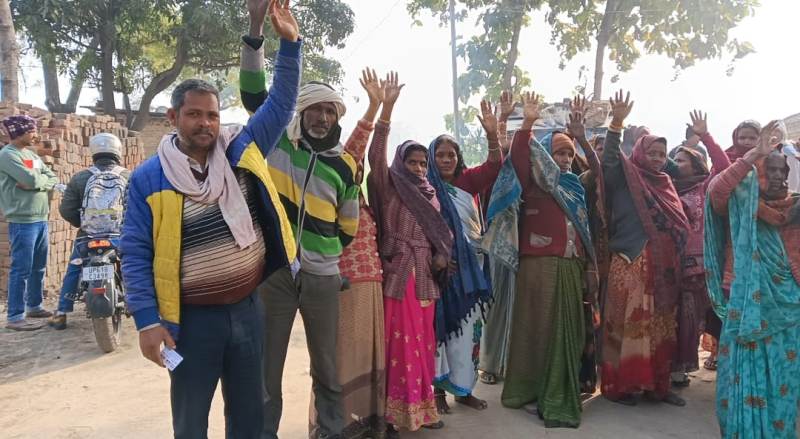 Villagers protested against drain water falling into the pond of their district