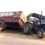 Two tractor trolleys overturned while overtaking